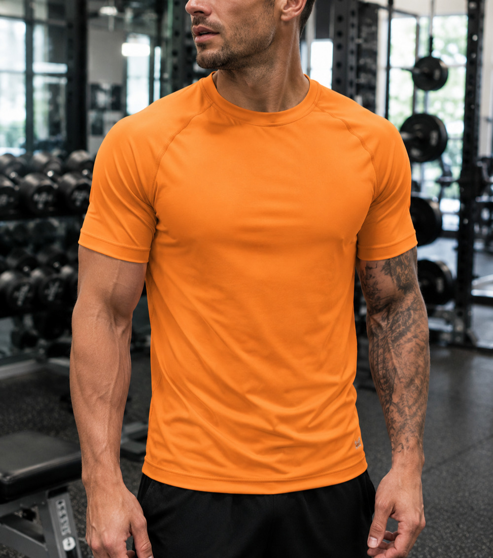 FIOBOC Performance Active Crew Neck T-Shirt Orange Men's M Bamboo Blend